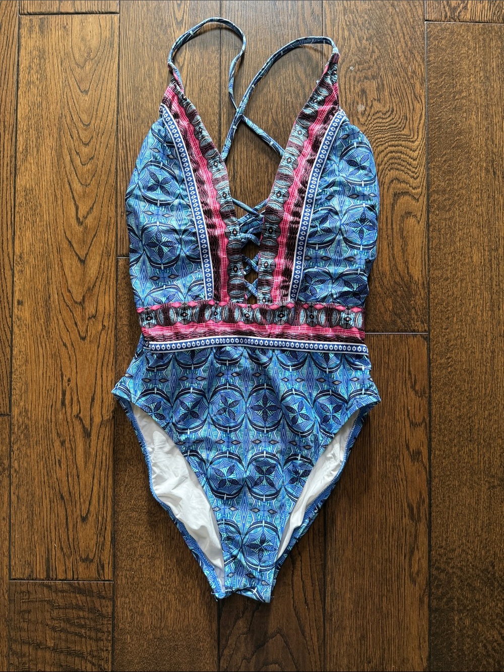 LA BLANCA One Piece Swimsuit Size 8 Blue Multi Color
